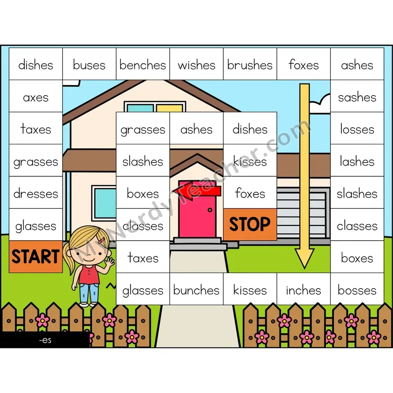 Suffix -es Game Board with Recording Page
