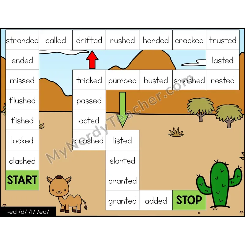 Suffix -ed Game Board with Recording Page