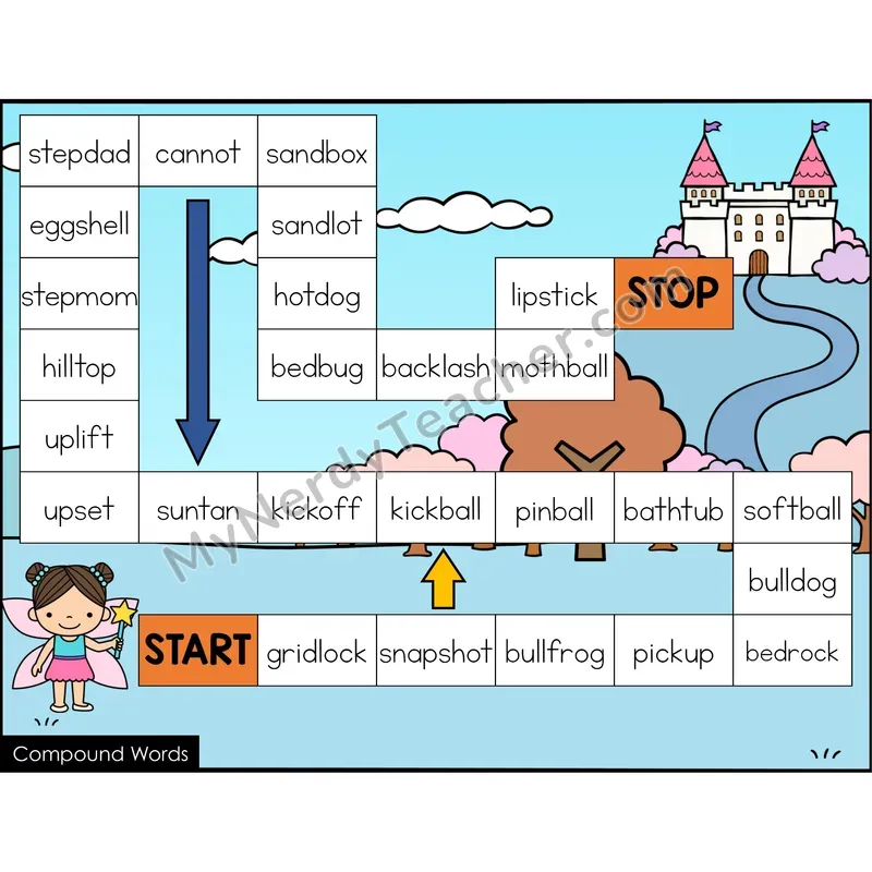 Compound Words Game Board with Recording Page