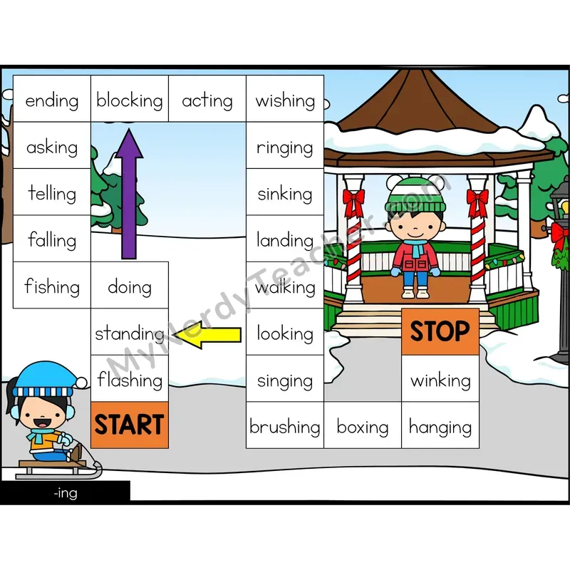 Suffix -ing Game Board with Recording Page