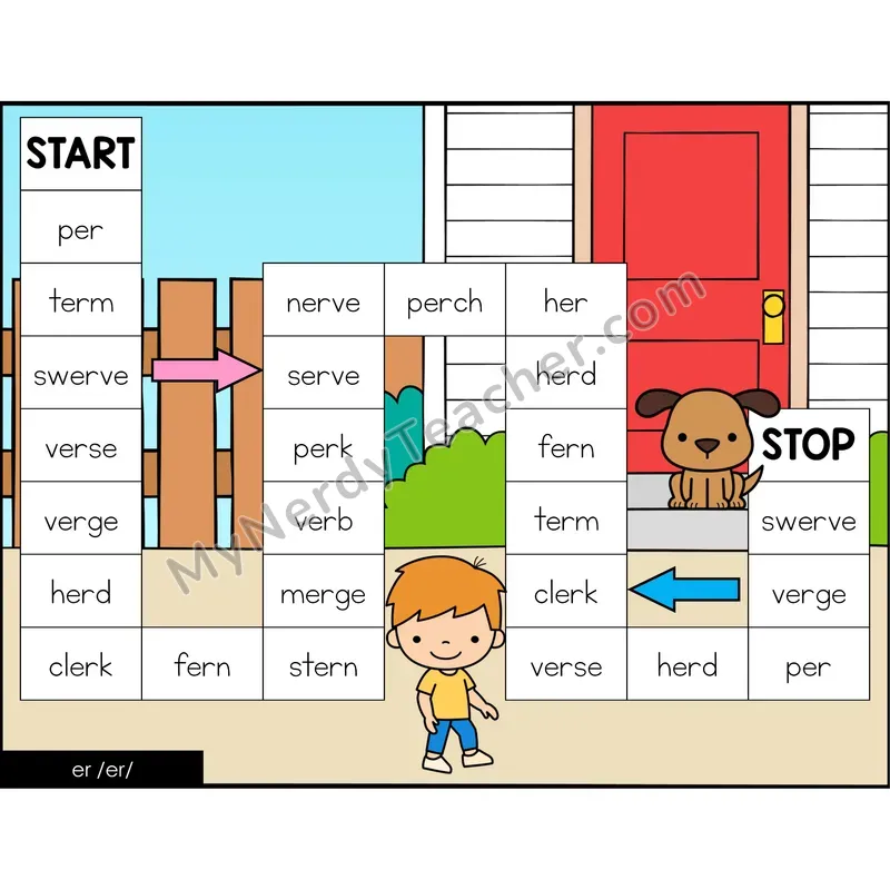 er (r-controlled) Game Board with Recording Page