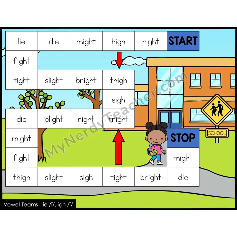 Vowel Teams ie, igh Game Board with Recording Page