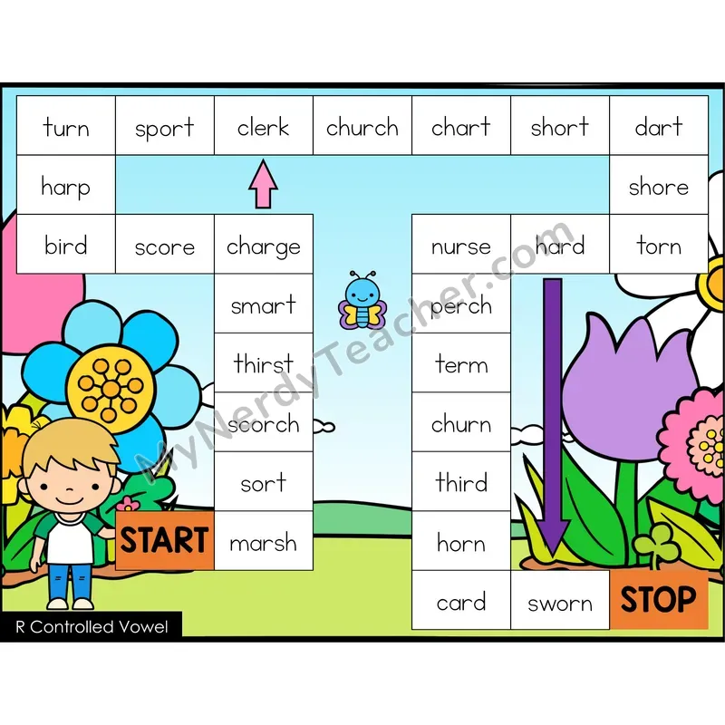 R-Controlled Vowels Game Board with Recording Page