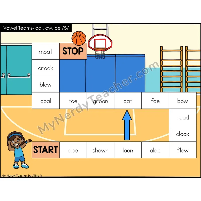 Vowel Teams oa, ow, oe Game Board with Recording Page