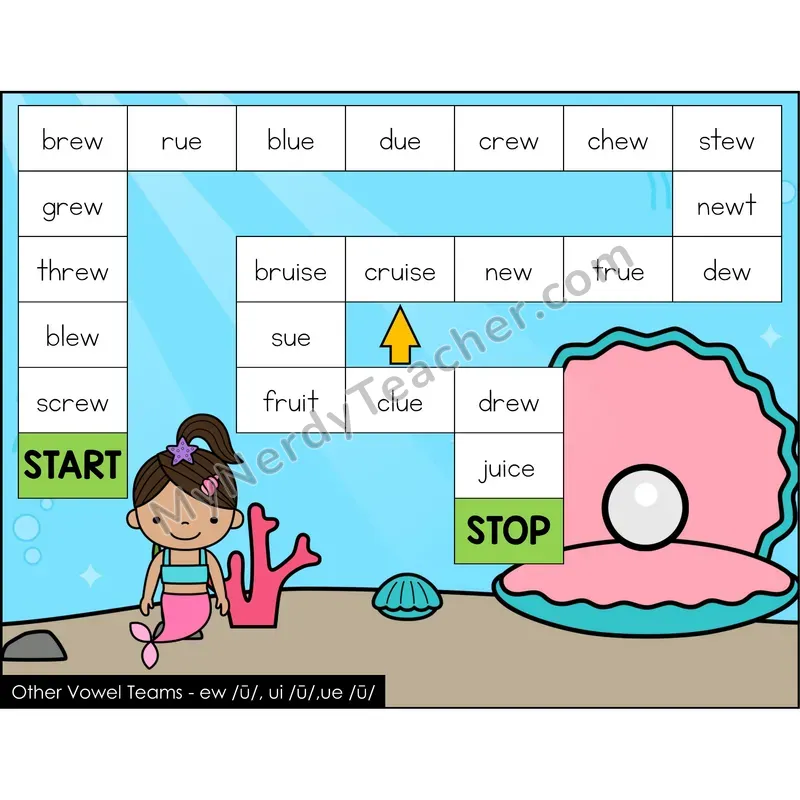 Other Vowel Teams ew, ui, ue Game Board with Recording Page