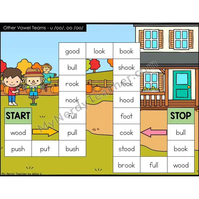 Other Vowel Teams u, oo Game Board with Recording Page