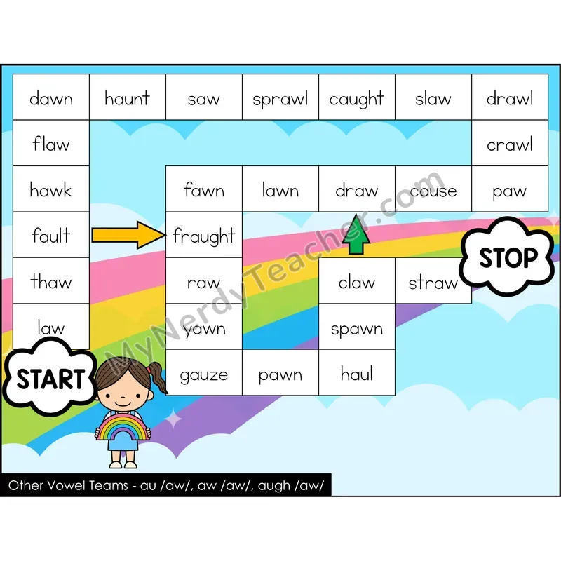 Other Vowel Teams au, aw, augh Game Board with Recording Page