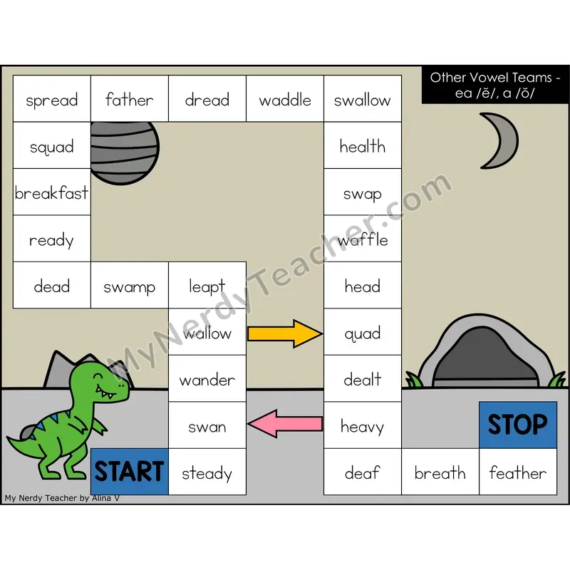 Other Vowel Teams ea short e, a short o Game Board with Recording Page