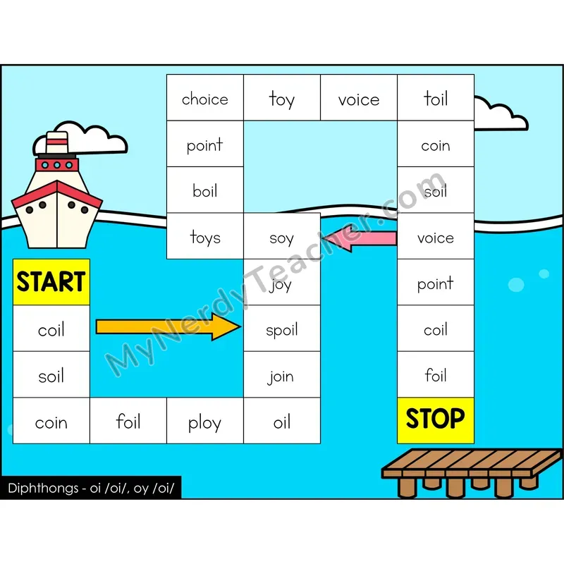 Diphthongs oi, oy Game Board with Recording Page