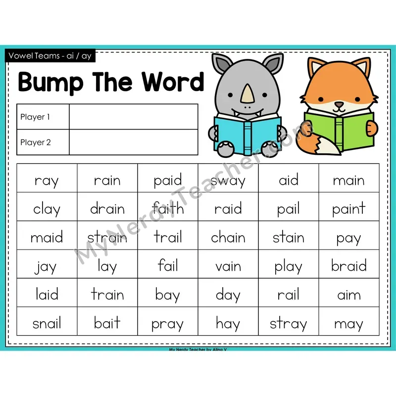 Vowel Teams ai, ay Bump Game