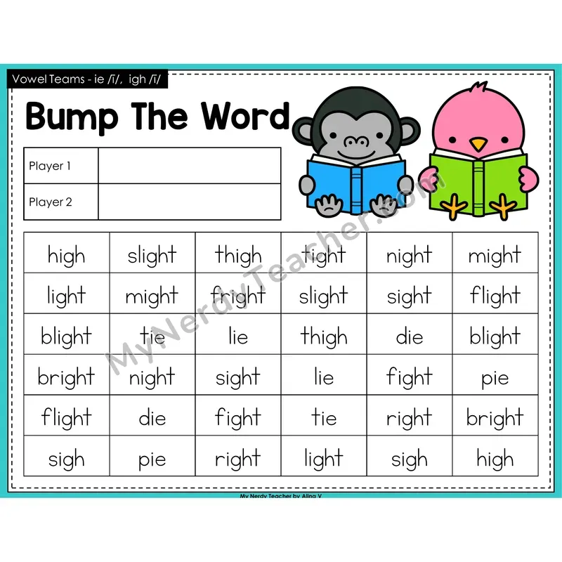 Vowel Teams ie, igh Bump Game