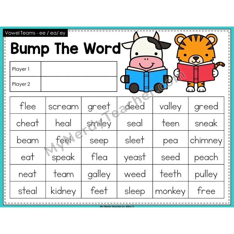 Vowel Teams ee, ea, ey Bump Game