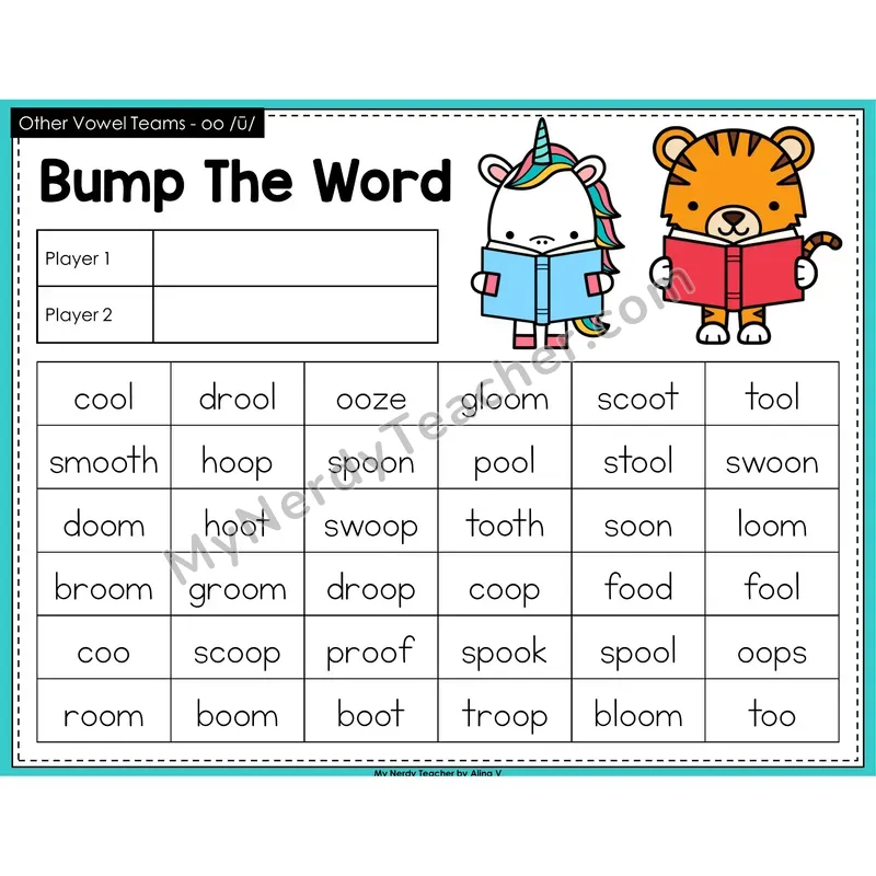 Other Vowel Teams oo (long) Bump Game