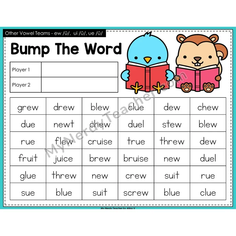 Other Vowel Teams ew, ui, ue Bump Game
