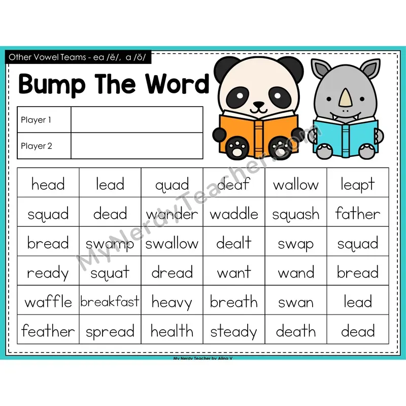 Other Vowel Teams ea short e, a short o Bump Game