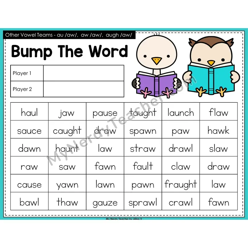 Other Vowel Teams au, aw, augh Bump Game
