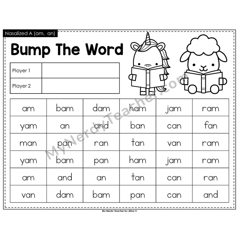 Nasalized A (am, an) Bump Game (Black & White)