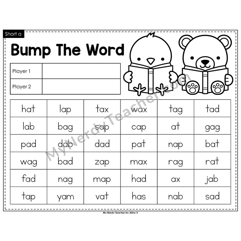 Short a Bump Game (Black & White)