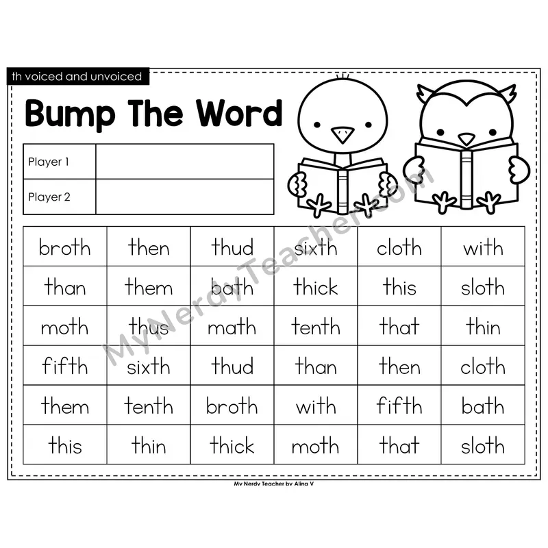 th voiced and unvoiced Bump Game (Black & White)