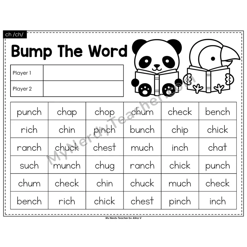 ch digraph Bump Game (Black & White)
