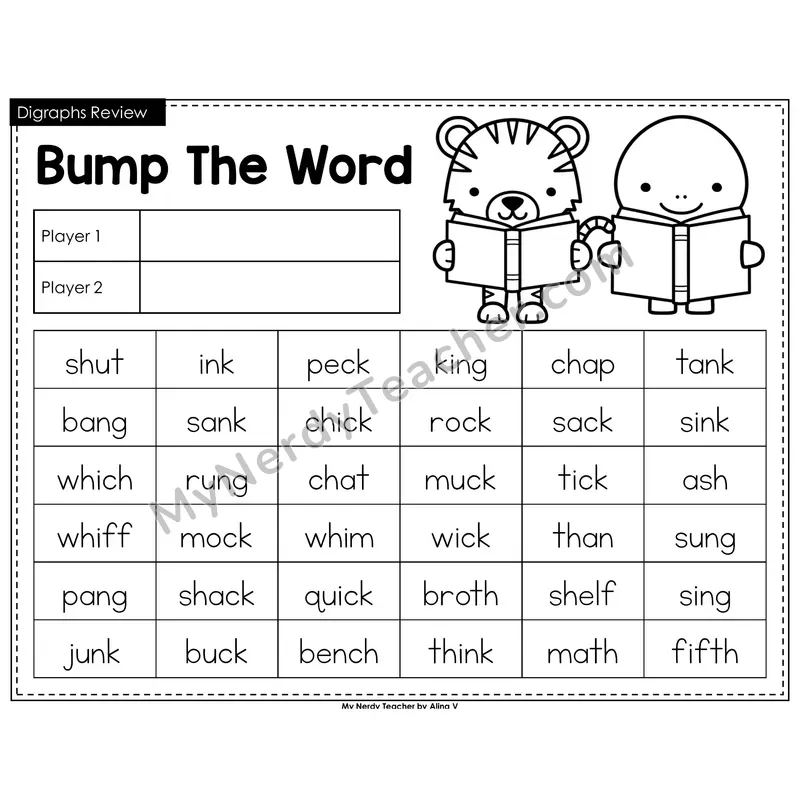 Digraphs Review Bump Game (Black & White)