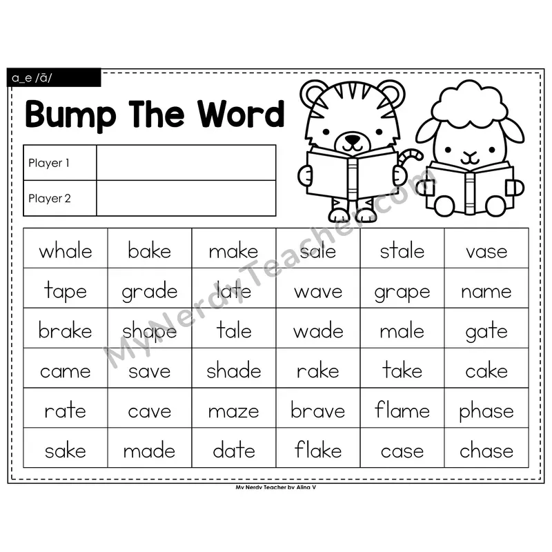 a_e (long a VCe) Bump Game (Black & White)