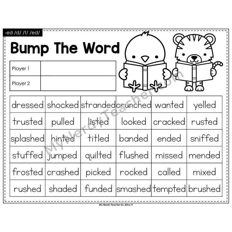Suffix -ed Bump Game (Black & White)