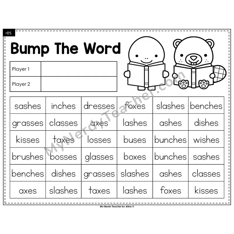 Suffix -es Bump Game (Black & White)