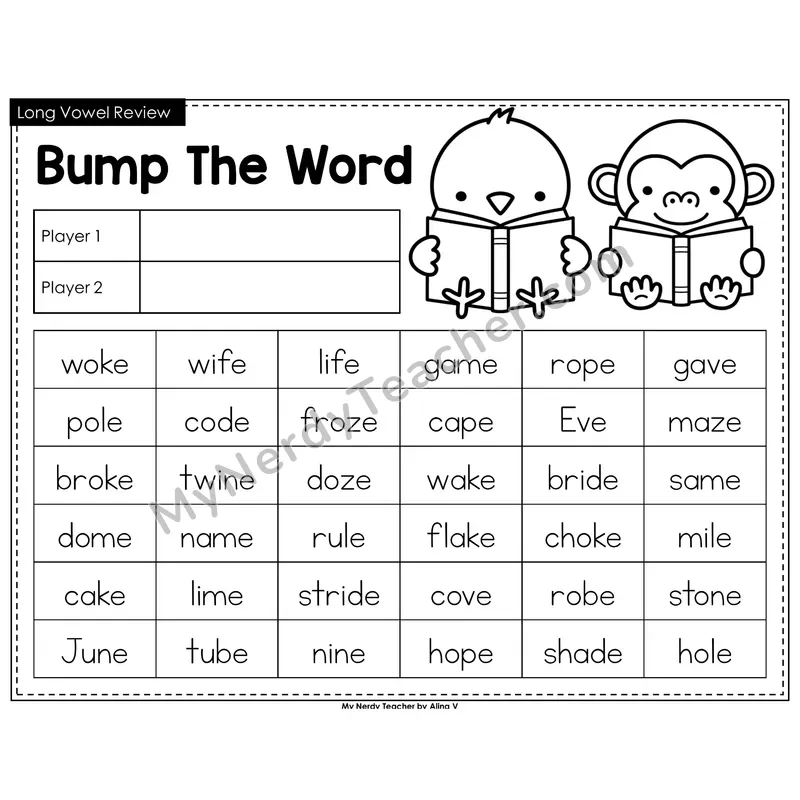 Long Vowels Review (VCe) Bump Game (Black & White)