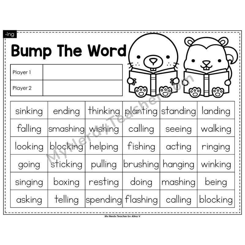 Suffix -ing Bump Game (Black & White)