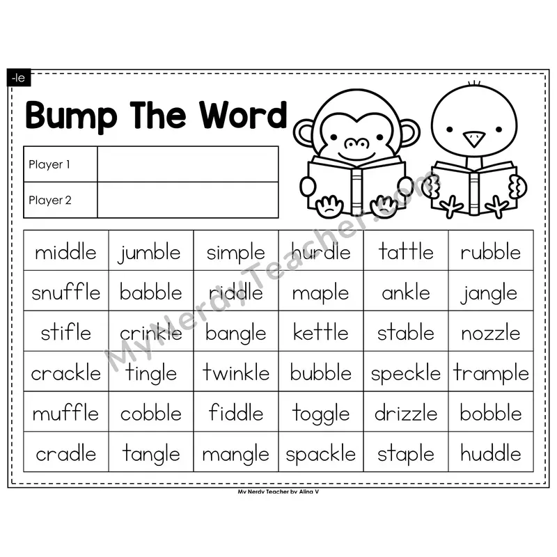 Consonant -le Bump Game (Black & White)