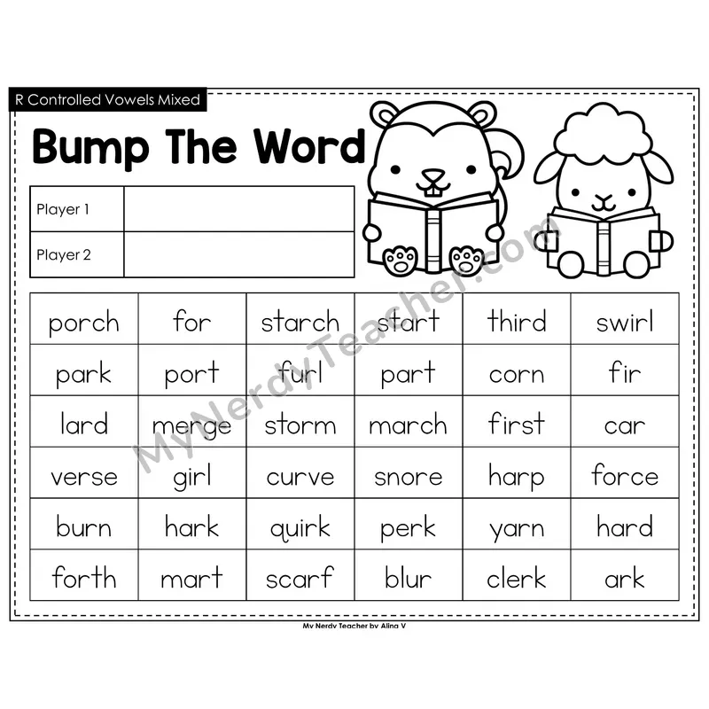 R-Controlled Vowels Mixed Bump Game (Black & White)