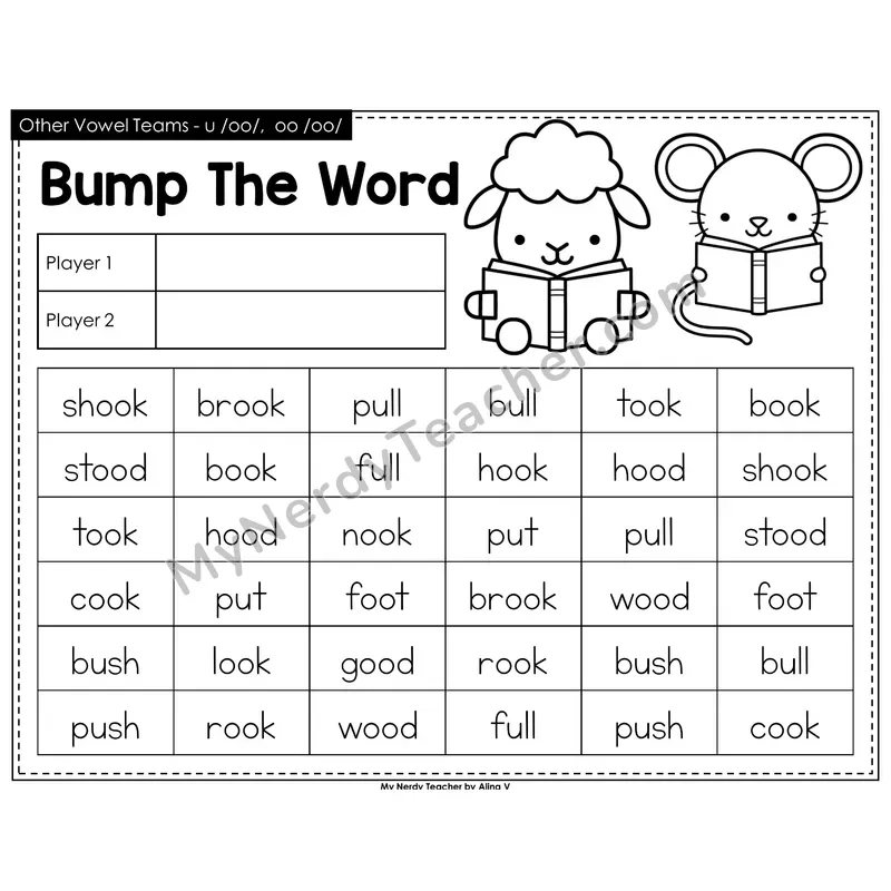 Other Vowel Teams u, oo Bump Game (Black & White)