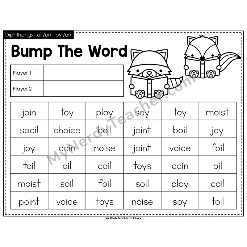 Diphthongs oi, oy Bump Game (Black & White)