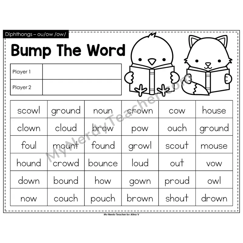 Diphthongs ou, ow Bump Game (Black & White)