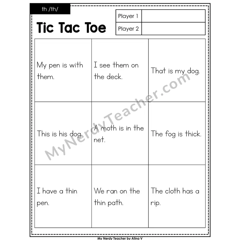 th voiced Tic Tac Toe Decodable Sentences