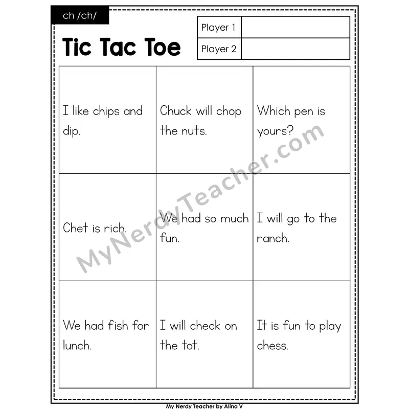 ch digraph Tic Tac Toe Decodable Sentences