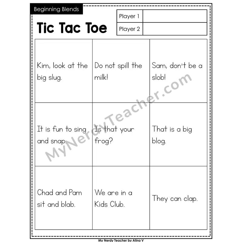 Suffix -ing Tic Tac Toe Decodable Sentences