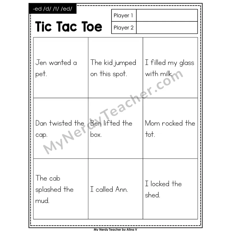 Suffix -ed Tic Tac Toe Decodable Sentences
