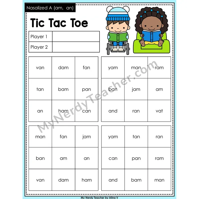 Nasalized A (am, an) Tic Tac Toe Decodable Words