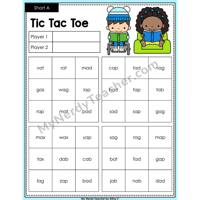 Short a Tic Tac Toe Decodable Words