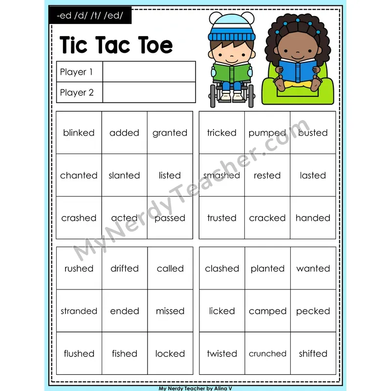 Suffix -ed Tic Tac Toe Decodable Words