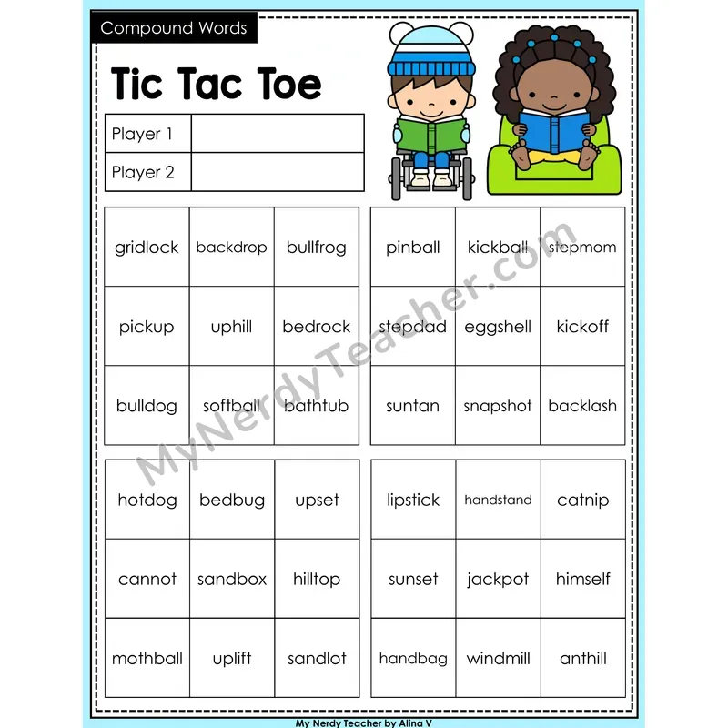 Compound Words Tic Tac Toe Decodable Words