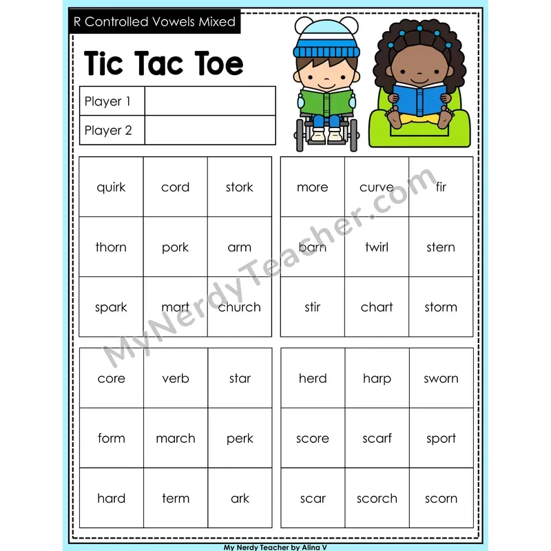 R-Controlled Vowels Mixed Tic Tac Toe Decodable Words