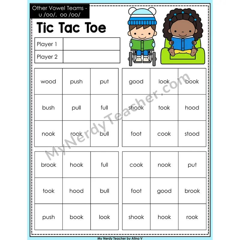 Other Vowel Teams u, oo Tic Tac Toe Decodable Words