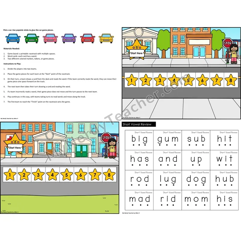 Short Vowels Review Reading Race Set A