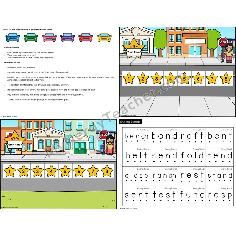 Ending Blends Reading Race Set B