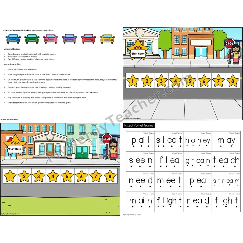 Mixed Vowel Teams Reading Race Set B