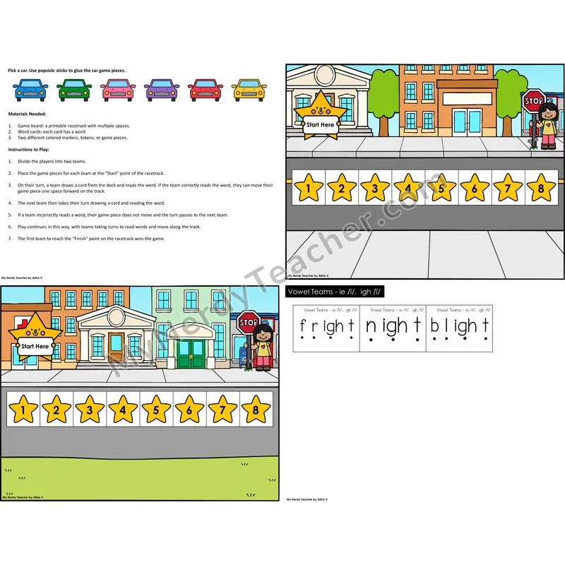 Vowel Teams ie, igh Reading Race Set B