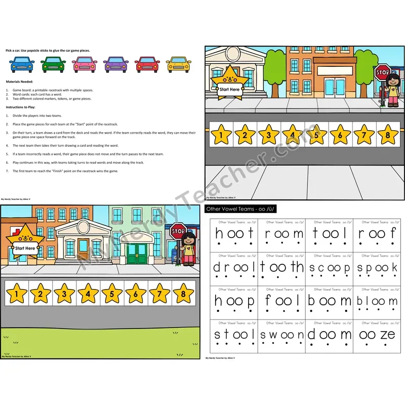 Other Vowel Teams oo (long) Reading Race Set B